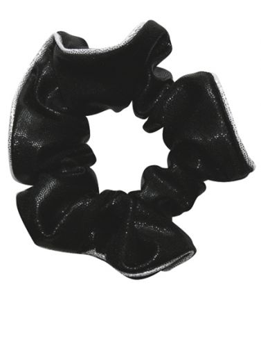 Black Shiny Lycra Foil Print Scrunchie